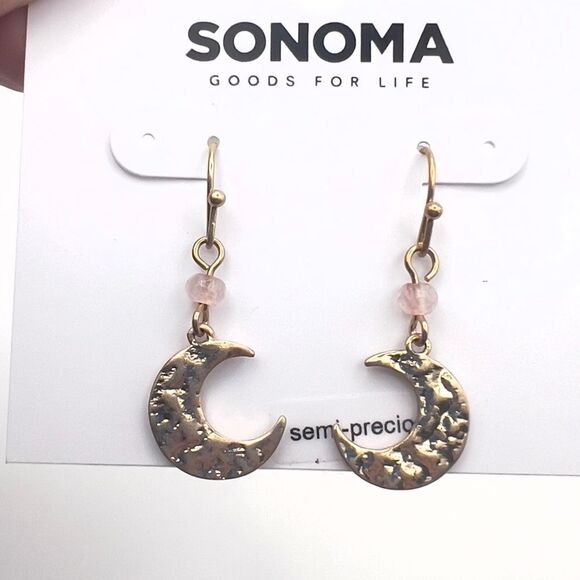 Sonoma Gold Crescent Earrings with Pink Accents - Picture 1 of 3